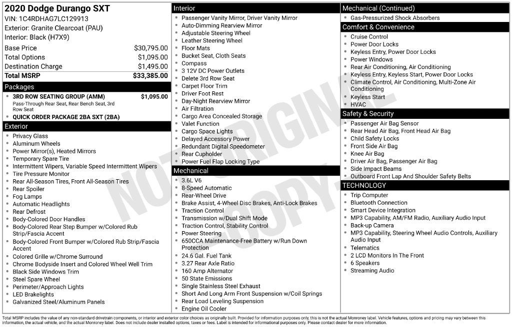 2020 Dodge Durango SXT RWD