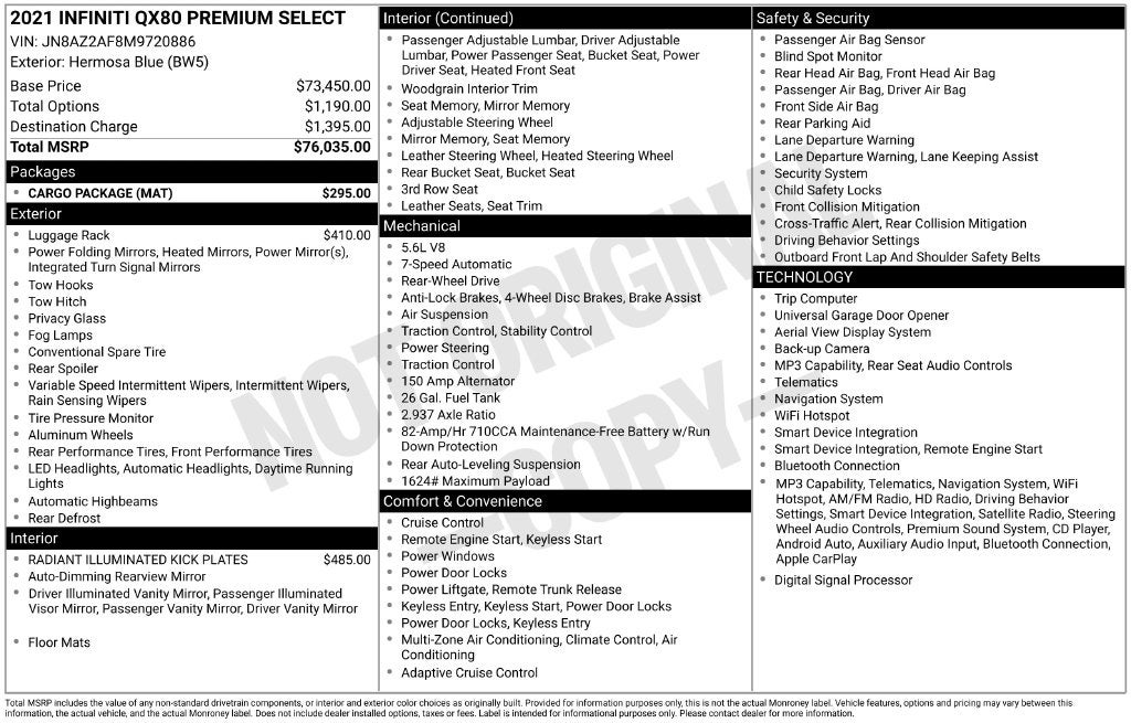 2021 INFINITI QX80 PREMIUM SELECT
