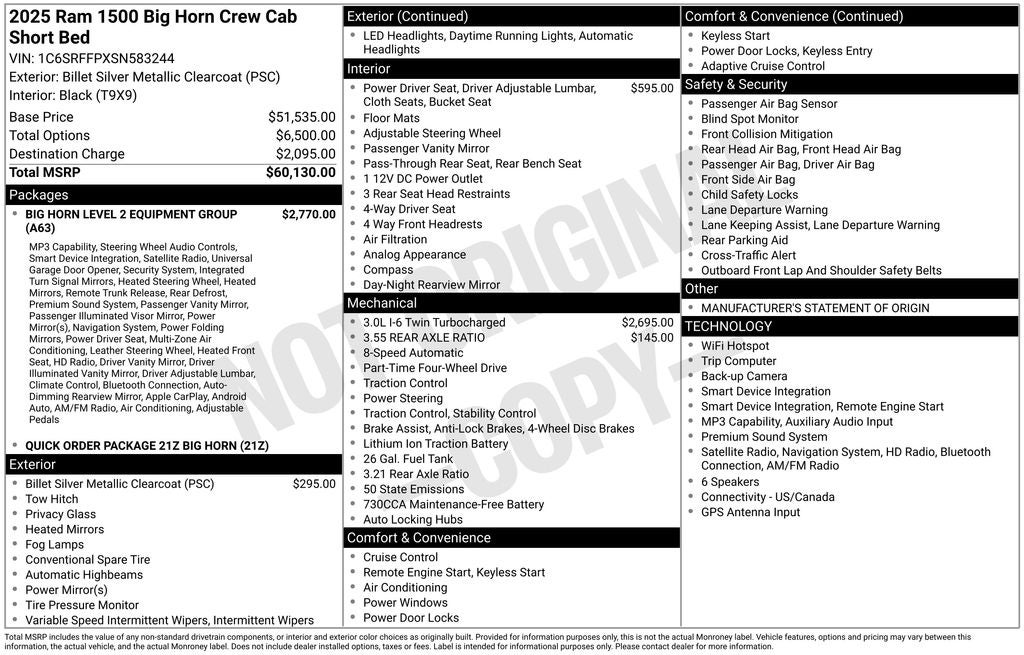 2025 RAM 1500 Big Horn Crew Cab 4x4 5'7' Box